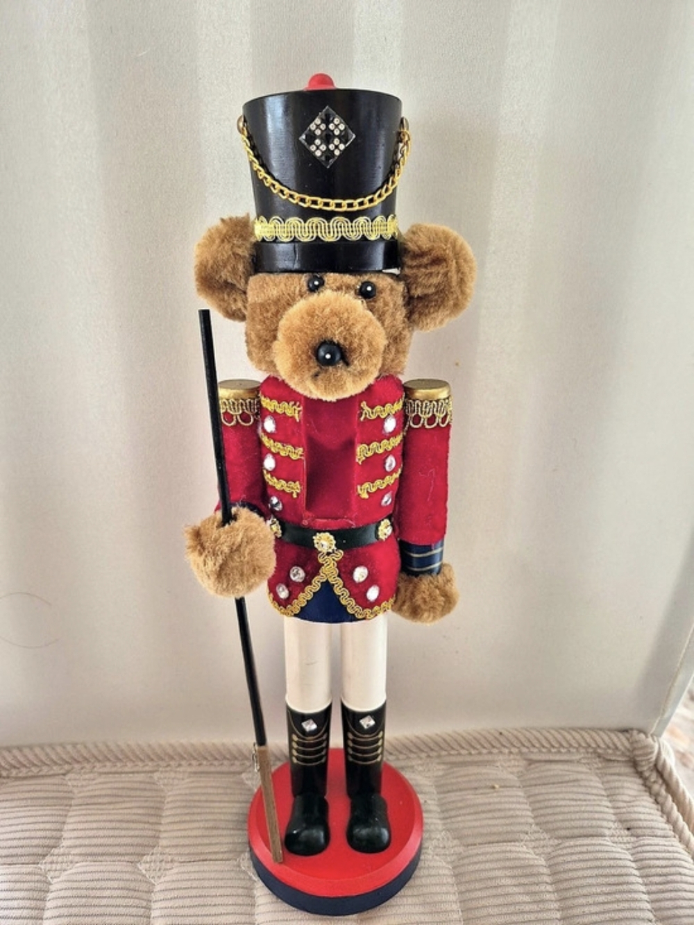 Holiday Time Velvet-Feel Nutcracker Bear Christmas Decoration